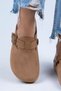 Zeta Women's Genuine Leather Belted Buckle Tan - Oxide Slippers - 5