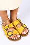 Drina Genuine Leather Double Buckle Yellow Slippers - 5