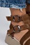 Benia Women's Genuine Leather Caged Sandals Dark Tan Sandals - 5