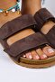 Vina Women's Genuine Leather Velcro Brown Slippers - 5