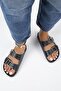 Anjelic Croco Women's Genuine Leather Double Buckle Black Slippers - 7