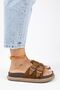Lirio Women's Genuine Leather Single Strap Double Buckle Tan Slippers - 2
