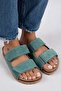 Vina Women's Genuine Leather Double-Velcro Mint Green Slippers - 3