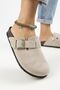 Zeta 2 Women's Leather Genuine Leather Belted Buckle Sabo Beige Slippers
