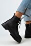 Aster Women's Genuine Leather Lace-up Zippered Black Boots