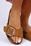 Jade Genuine Leather Single Band Silver Buckle Tan Slippers