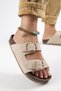 Jazmin Women's Genuine Leather Double Buckle Beige Slippers - 5