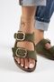 Jazmin Women's Genuine Leather Double Buckle Khaki Slippers