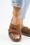 Lirio Women's Genuine Leather Single Strap Double Buckle Tan Slippers - 5