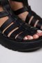Benia Women's Genuine Leather Caged Sandals Black Sandals - 3