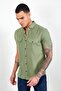 Khaki Linen Short Sleeve Double Pocket Flap Shirt - 3