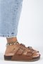 Anjelic Croco Women's Genuine Leather Double Buckle Tan Slippers