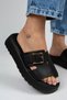 Begonia Women's Genuine Leather Buckled Black Slipper - 6