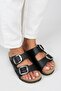 Irene Women's Genuine Leather Double Buckle Black-silver Slippers - 3