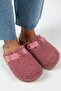 Juno Women's Textile Furry Genuine Leather Belted Buckle Lilac Slippers - 3