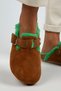 Zeta Furry Women's Genuine Leather Belted Buckle Colorful Furry Tan Green Slippers - 4