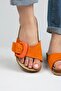 Alandra Women's Genuine Leather Single Strip Orange Slippers - 5