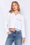 White Pocket and Cuff Detailed Crop Striped Shirt| MKS169146-01