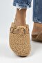 Juno Women's Textile Furry Genuine Leather Belted Buckle Caramel Slippers - 5