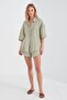 Olive Oversize Shirt and Shorts Set - MKS189596-01 - 2