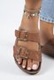 Anjelic Croco Women's Genuine Leather Double Buckle Tan Slippers - 4