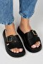 Begonia Women's Genuine Leather Buckled Black Slipper - 3