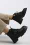 Samantha Women's Genuine Leather Lace-up Zippered Buckle Black Boots - 8