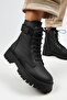 Adel Women's Genuine Leather Laced Black-Black Boots with Internal Zipper - 4
