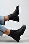 Aster Women's Genuine Leather Lace-up Zippered Black Boots - 8