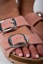 Irene Women's Genuine Leather Double Buckle Powder - Silver Slippers - 4