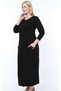 Women's Pockets Tassel Long Sleeve Viscose Soft Black Mother Dress