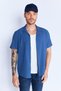 Indigo Ottoman Textured Flexible Lapel Short Sleeve Men's Shirt |   Ee100117839-7839 - 7