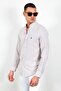 Brown Men's Embroidered Linen Effect Shirt |   Mes 116488 -01