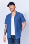Indigo Ottoman Textured Flexible Lapel Short Sleeve Men's Shirt |   Ee100117839-7839 - 8