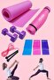 Premium Exercise Set including 7mm Pilates Mat, 3 Pilates Resistance Bands, 1kg Double Dumbbells, and Jump Rope. - 7