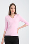 Three Quarter 3/4 Sleeve Women's Basic V-Neck Blouse - 3