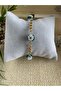 Elegant Stainless Steel Bracelet with Beaded Eye Charm and Embellished - 2