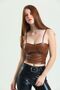 Faux Leather Bustier with Zippered Back Strap and Glop |   Bust34603 Tan - 3