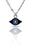 Mini Eye Necklace - Navy Blue Enameled Silver Color Classic Chain