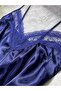 Navy Blue Satin Short Nightgown - Women's Plus Size - 2