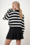 Women's Black Crew Neck Striped Gold Button Knitted Sweater Cardigan Alc-X12744 - 5