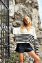 Women's Ecru Polo Collar Striped Crop Sweater Alc-X12689