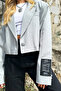 Women's Gray Padded Shoulder Lined Blazer Crop Jacket Alc-X12718 - 2