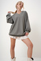 Women's Khaki V-Neck Oversize Sweatshirt with Snap Detail Alc-X12783 - 5
