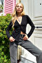Women's Black V-Neck Buttoned Long Sleeve Cardigan Alc-X12695 - 3