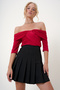 Women's Red Madonna Collar Front Cross Short Sleeve Blouse Alc-X12690 - 3