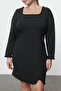 Black Square Neck Long Sleeve Finike Mini Woven Plus Size Dress Tbbaw25Ah00056 - 3