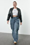 Mavi Yüksek Bel Geniş Paça Kargo Cepli Büyük Beden Wide Leg Jeans TBBSS24CJ00056
