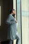 Cotton Gray Maternity Nightgown with 4-Piece Sleeping Glasses - 5