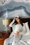 Cotton Gray Maternity Nightgown with 4-Piece Sleeping Glasses - 4